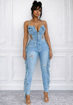 Women's Stretchy Spaghetti Strap Tassel Jumpsuit