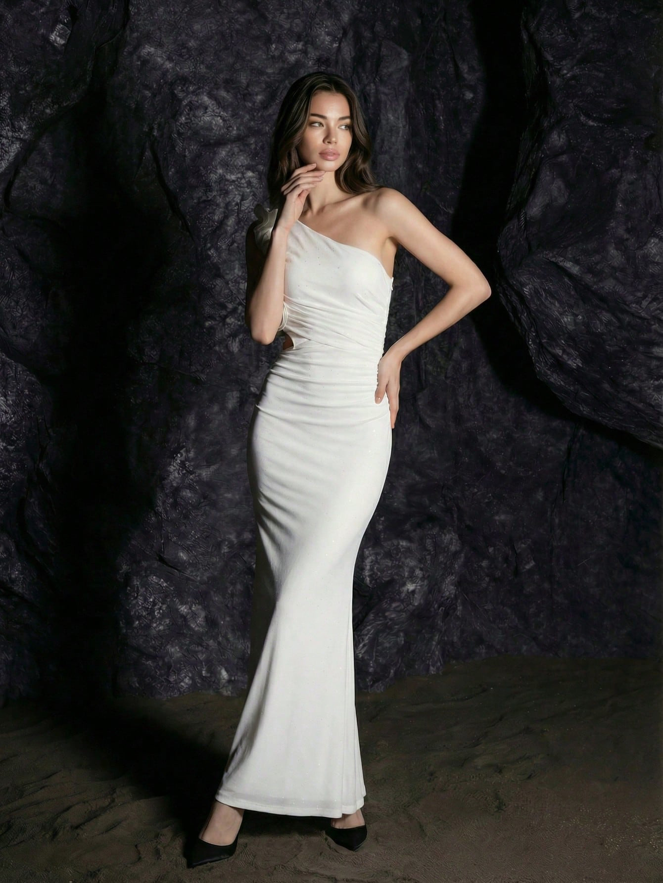 One-Shoulder Ruched Mesh Dress for Evening Parties