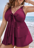 Plus Size Women's Spaghetti Strap Tie Ruffled Skirted Two-Piece Swimsuit