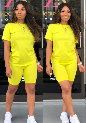 Women's Casual Solid Color Top & Shorts Two-Piece Set