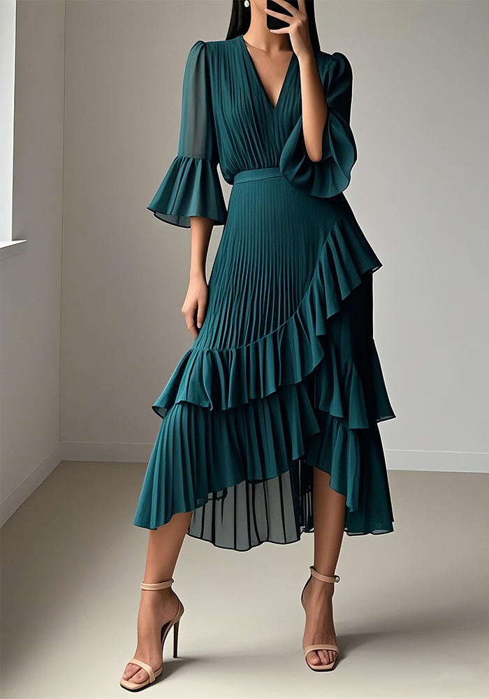 Ruffled Irregular Hem Maxi Dress for Elegant Events