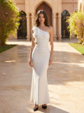 Women's One Shoulder Ruched Mesh Party Dress