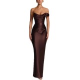Women's Spring & Summer Slash Shoulder Bodycon Party Holiday Dress