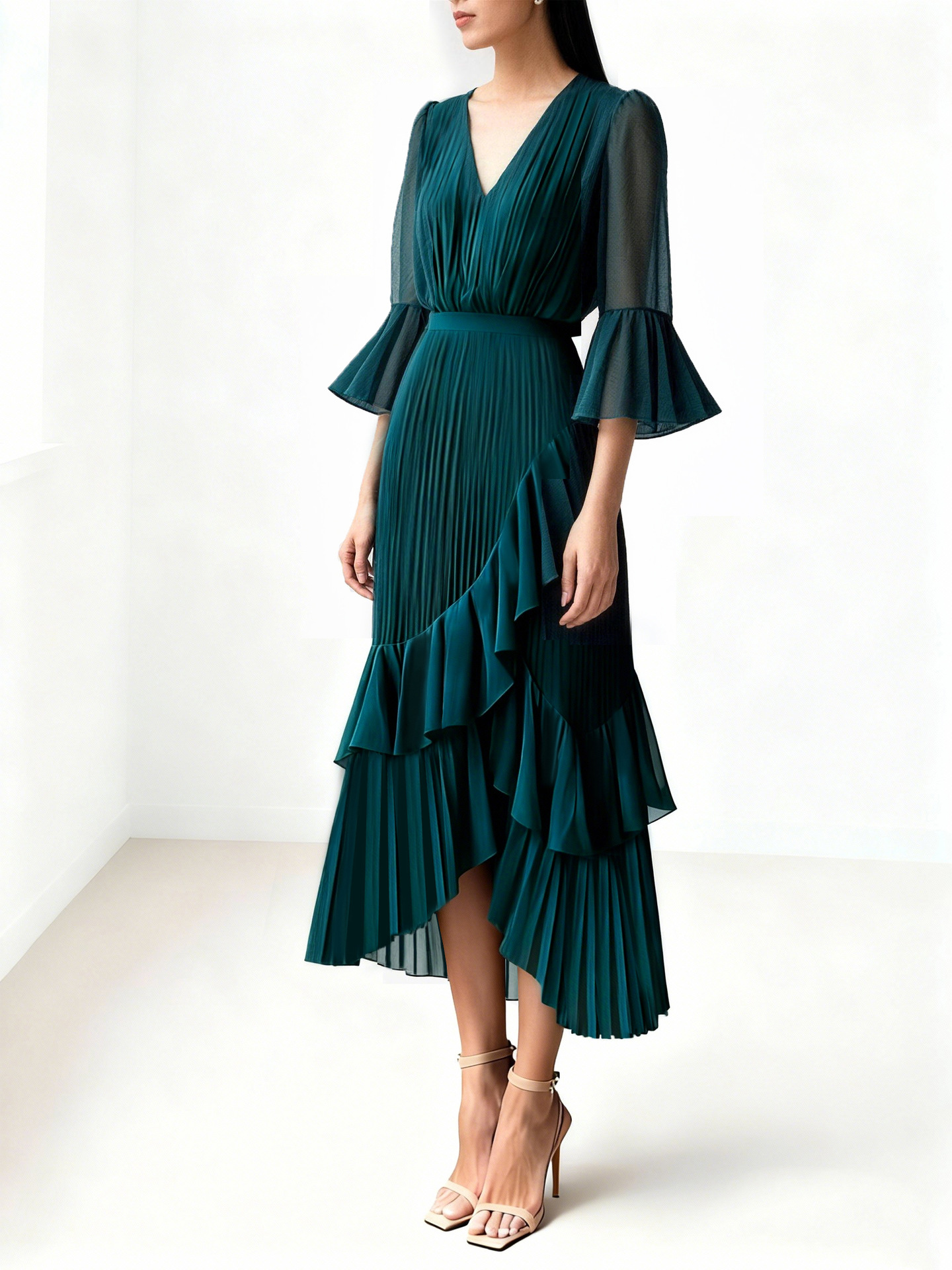 Ruffled Irregular Hem Maxi Dress for Elegant Events