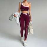 Women Color Block Bra Tank & Long Pant Pilates Fitness Yoga Two-Piece Set