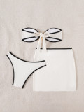 Women's Strapless Metal Decor High Slit Three-Piece Bikini Set
