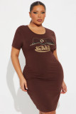 Women's Summer Short Sleeve Knitted Casual Stretchy Printed Dress