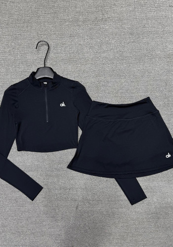 Women's Sexy Long Sleeve Yoga Top & Skirt Two-Piece Set