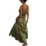Women's Spring & Summer Satin Spaghetti Strap High Slit Casual Holiday Dress