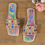 Women's Colorful Rhinestone Summer Beach Flat Slippers