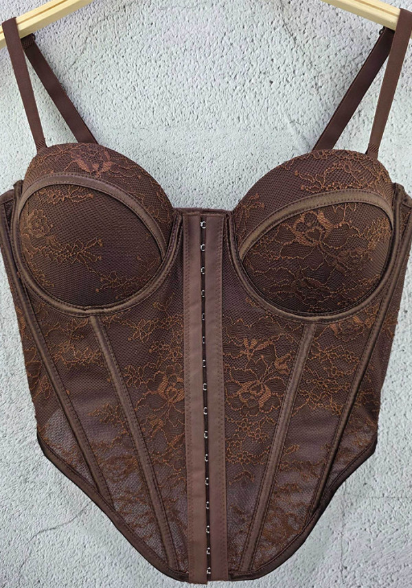 Women's Sexy Lace Boned Corset Spaghetti Strap Fitted Top