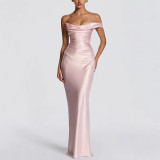 Women's Spring & Summer Slash Shoulder Bodycon Party Holiday Dress