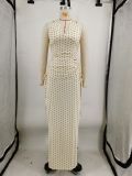 Women's Spring & Summer Polka Dot Halter Neck Backless High Slit Pleated Two-Piece Set