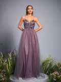Women's Light Purple Spaghetti Strap Prom Evening Dress