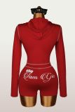 Women's Casual Letter Print Zipper Hooded Top & Tie Shorts Two-Piece Set