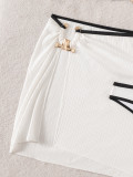 Women's Strapless Metal Decor High Slit Three-Piece Bikini Set