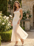 Women's French Style Spaghetti Strap Sexy Lace Ruched Maxi Dress