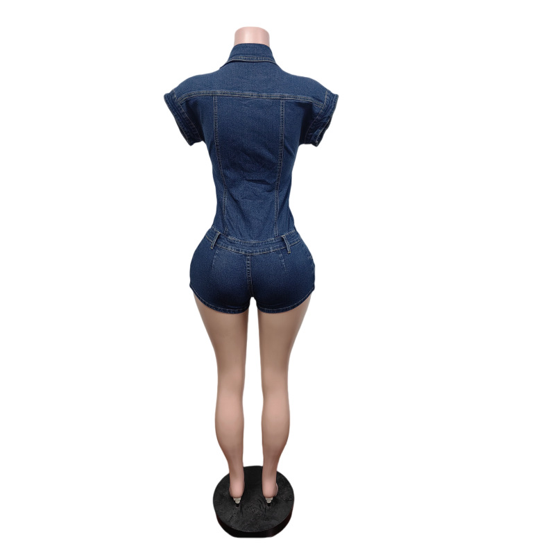 Stretchy Sleeveless Denim Jumpsuit for Casual Streetwear