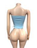 Women's Light Blue Lace-Up Strapless Halter Neck Fitted Top