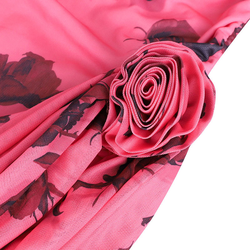Printed Mesh Backless Ruched Dress for Evening Parties