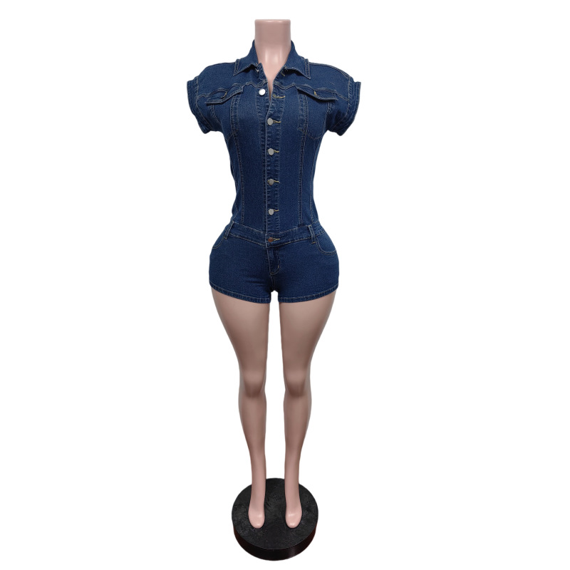 Stretchy Sleeveless Denim Jumpsuit for Casual Streetwear