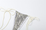 Women's Spring Shiny Button Sexy Halter Neck Tie Three-Piece Swimsuit