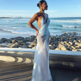 Women's Summer Sexy Mesh See-Through V-Neck Spaghetti Strap Backless Dress