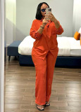 Plus Size Women's Long Sleeve Turndown Collar Button Shirt & Pants Two-Piece Set