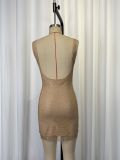 Women Sequin Rhinestone Strap Low Back Bodycon Mini Dress Sexy Night Club Dress