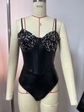 Women's Sexy Boned Corset Spaghetti Strap Bodysuit