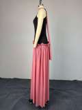 Women's Fall Sweet Strap Patchwork High-Waist A-Line Maxi Dress