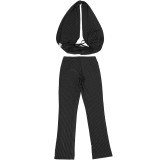 Women's Spring Sexy Draped Neck Backless Halter Neck Top & Pants Two-Piece Set