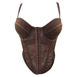 Women's Sexy Lace Boned Corset Spaghetti Strap Fitted Top