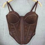 Women's Sexy Lace Boned Corset Spaghetti Strap Fitted Top