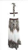 Women's Summer Halter Neck Leopard Patchwork Sexy Backless Beaded Maxi Dress