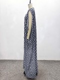 Plus Size African Women's Lace-Up Printed Maxi Dress