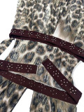 Women's Summer Halter Neck Leopard Patchwork Sexy Backless Beaded Maxi Dress