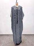 Plus Size African Women's Lace-Up Printed Maxi Dress