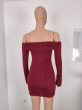 Women's Long Sleeve Strapless Summer Burgundy Bodycon Dress