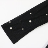 Women's Sexy Strapless with High Slit and Beading Maxi Dress