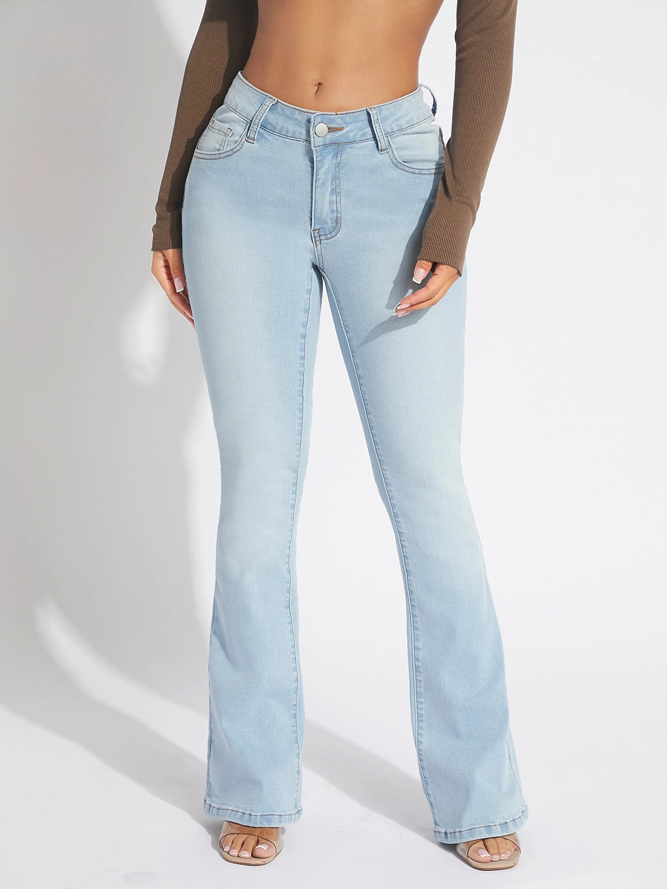 Stretchy Denim Bell Bottom Jeans for Casual Streetwear