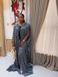 Plus Size African Women's Lace-Up Printed Maxi Dress