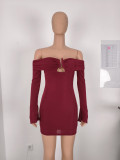 Women's Long Sleeve Strapless Summer Burgundy Bodycon Dress