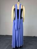 Women's Fall Sweet Strap Patchwork High-Waist A-Line Maxi Dress