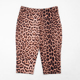 Women's Leopard Print Halter Neck Top & Knee-Length Shorts Two-Piece Set
