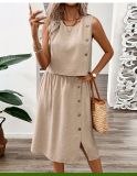 Women's Sleeveless Button Top & Skirt Two-Piece Set