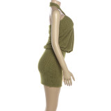 Women Bodycon Dress Sleeveless Halter Neck Solid Street Style Dress
