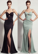 Women Evening Dress Lace-Up High Slit Mermaid Maxi Formal Gown Women Evening Dress Lace-Up High Slit Mermaid Maxi Formal Gown