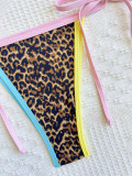 Women Bikini Leopard Patchwork Lace-Up Swimsuit Sexy Beachwear