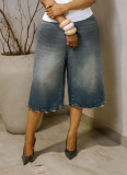 Women Denim Pants Wide Leg Cropped Casual Jeans